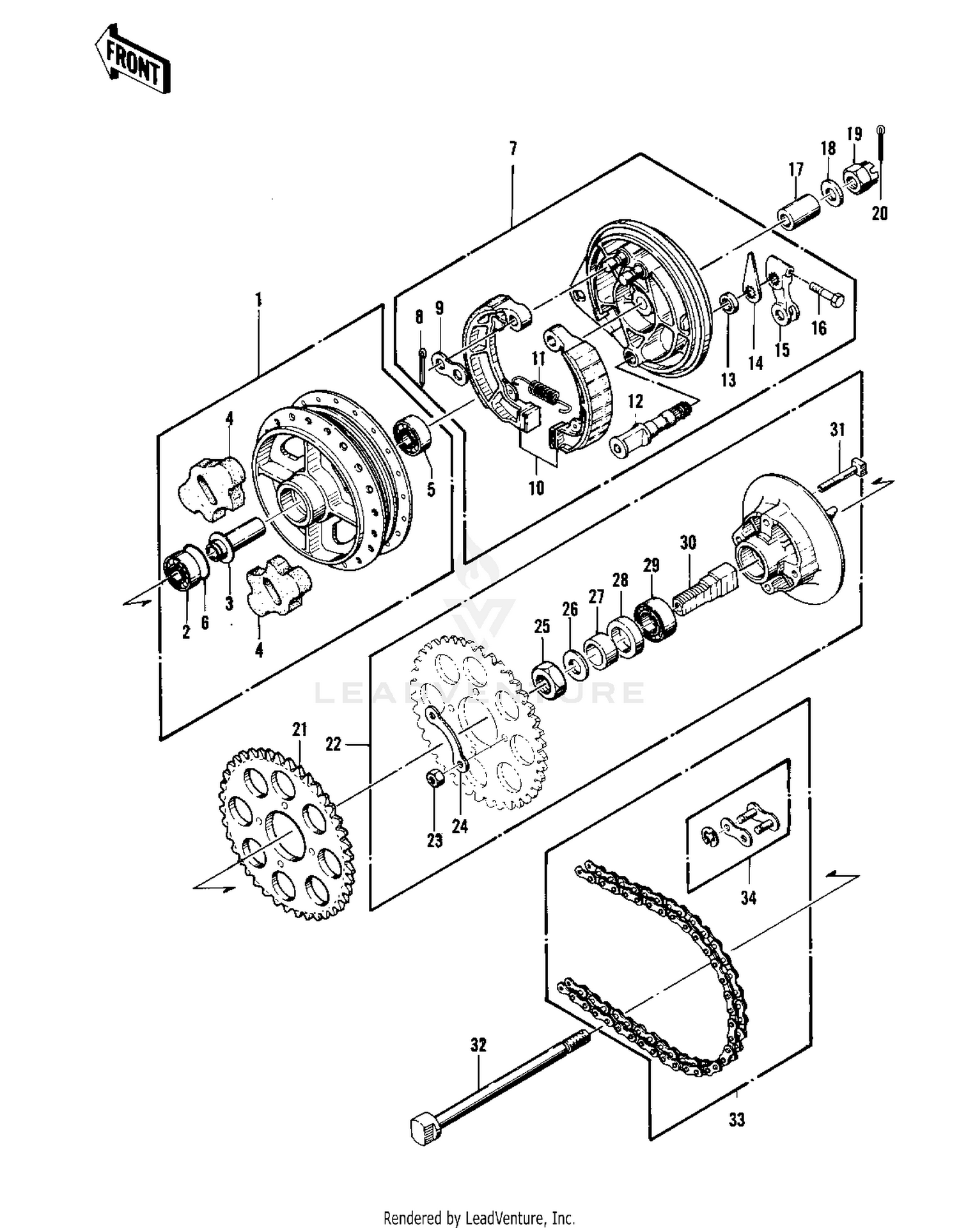REAR HUB/BRAKE/CHAIN ('76-'77 S2/S3)