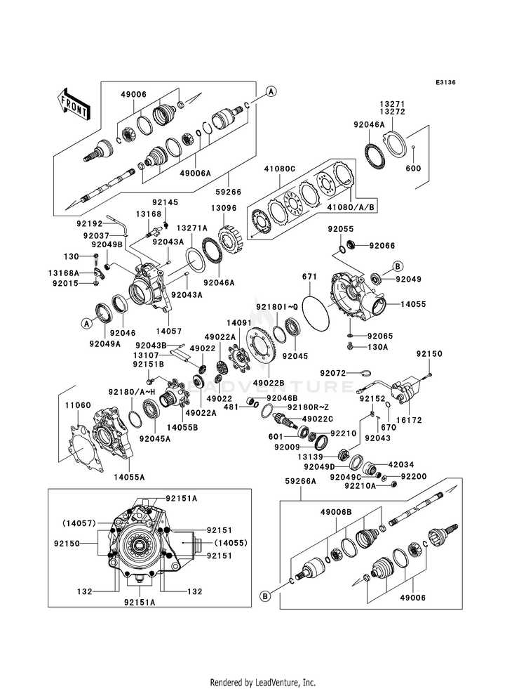 Drive Shaft-Front KVF750F8F Brute Force 750 4x4i (2008) Schematic