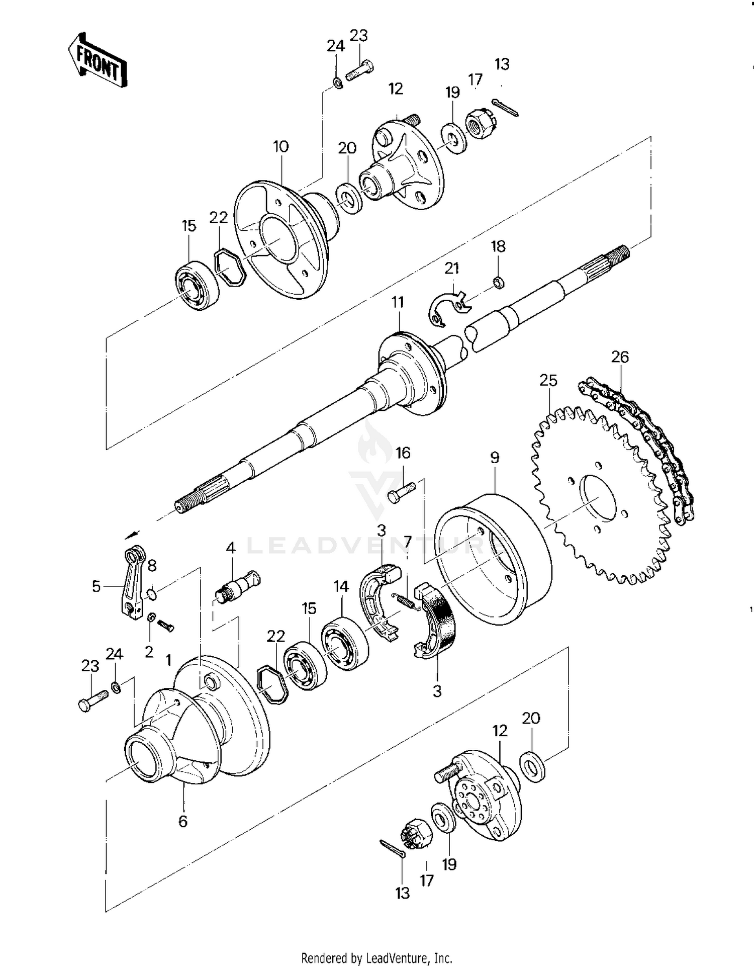 REAR AXLE/BRAKE/CHAIN ('83 A2)