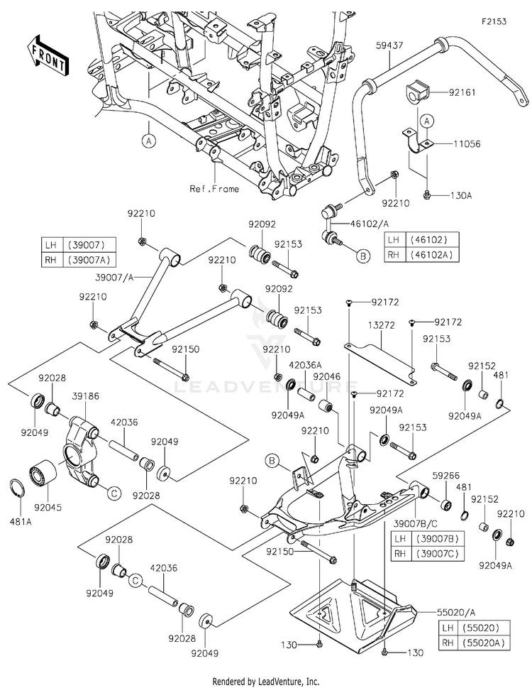 Rear Suspension KVF750LLF Brute Force 750 4x4i (2020) Schematic