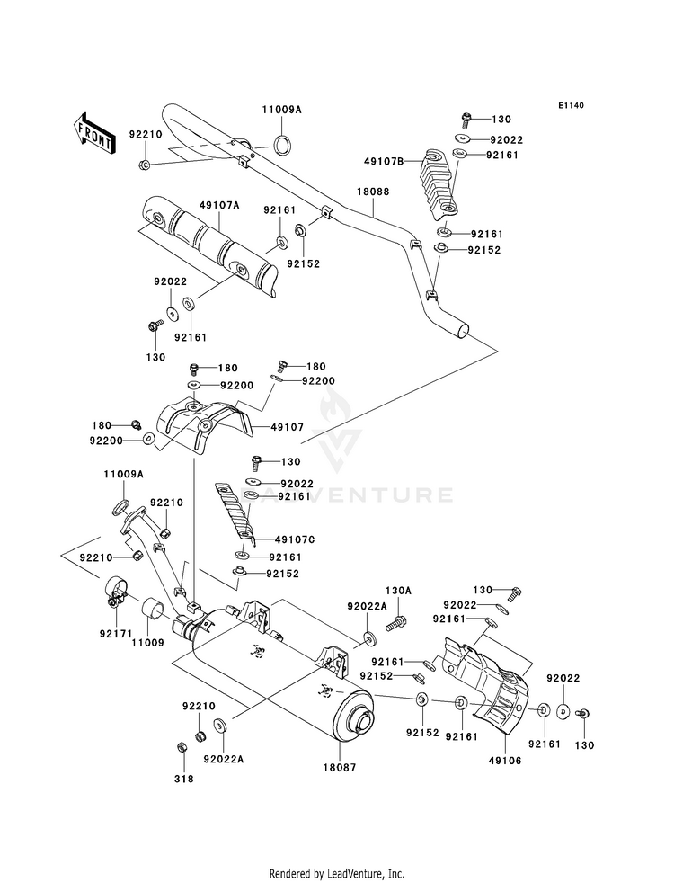 Muffler(S) KVF650H8F Brute Force 650 4x4i (2008) Schematic