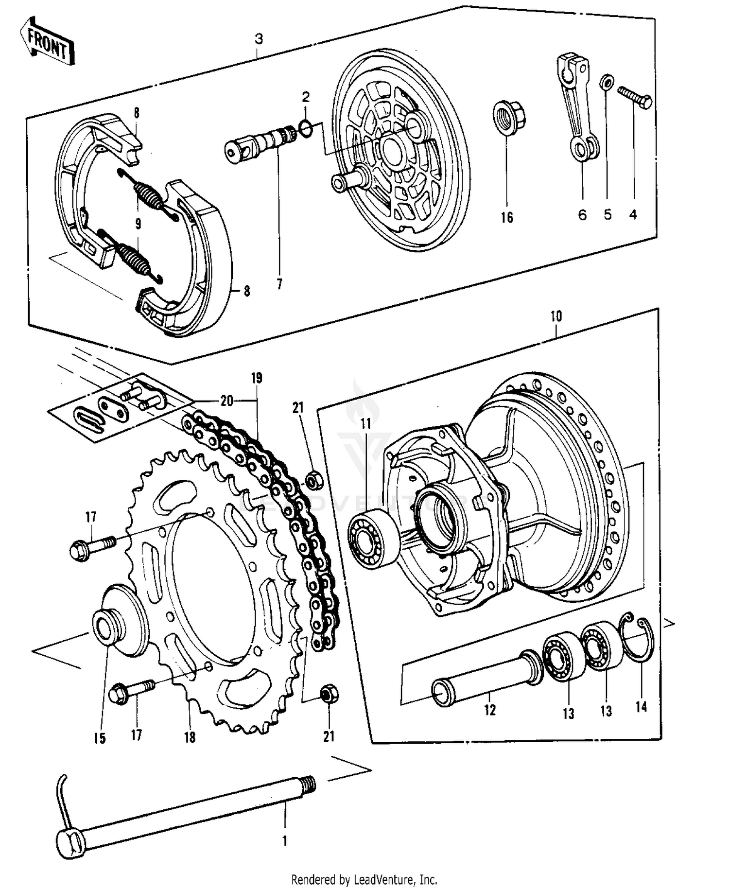 REAR HUB/BRAKE/CHAIN ('81KDX250-B1)