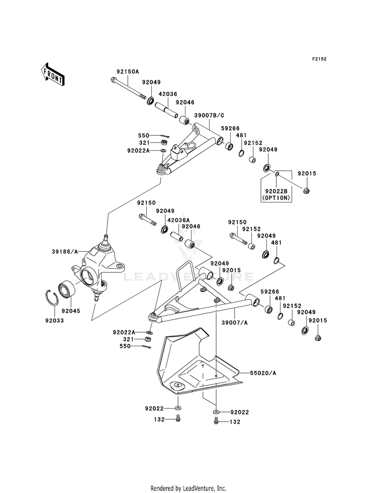 Front Suspension KVF750-A1 Brute Force 750 4x4i (2005) Schematic