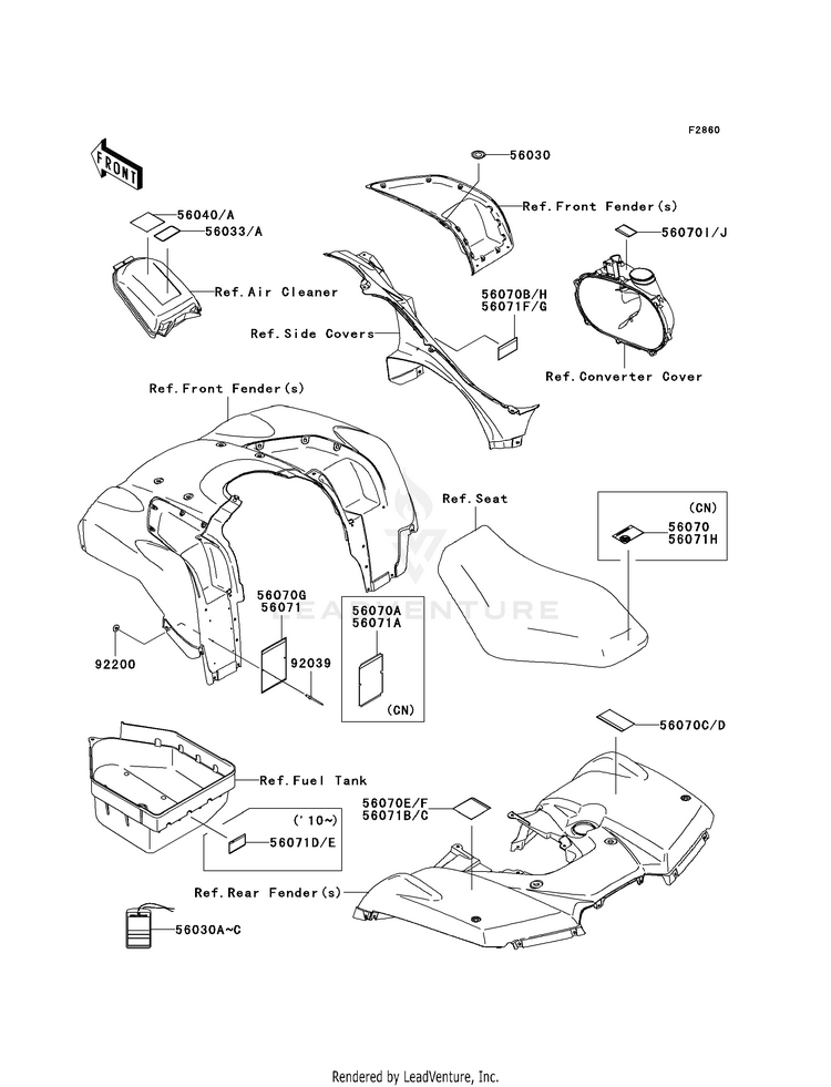 Labels KVF750F8F Brute Force 750 4x4i (2008) Schematic