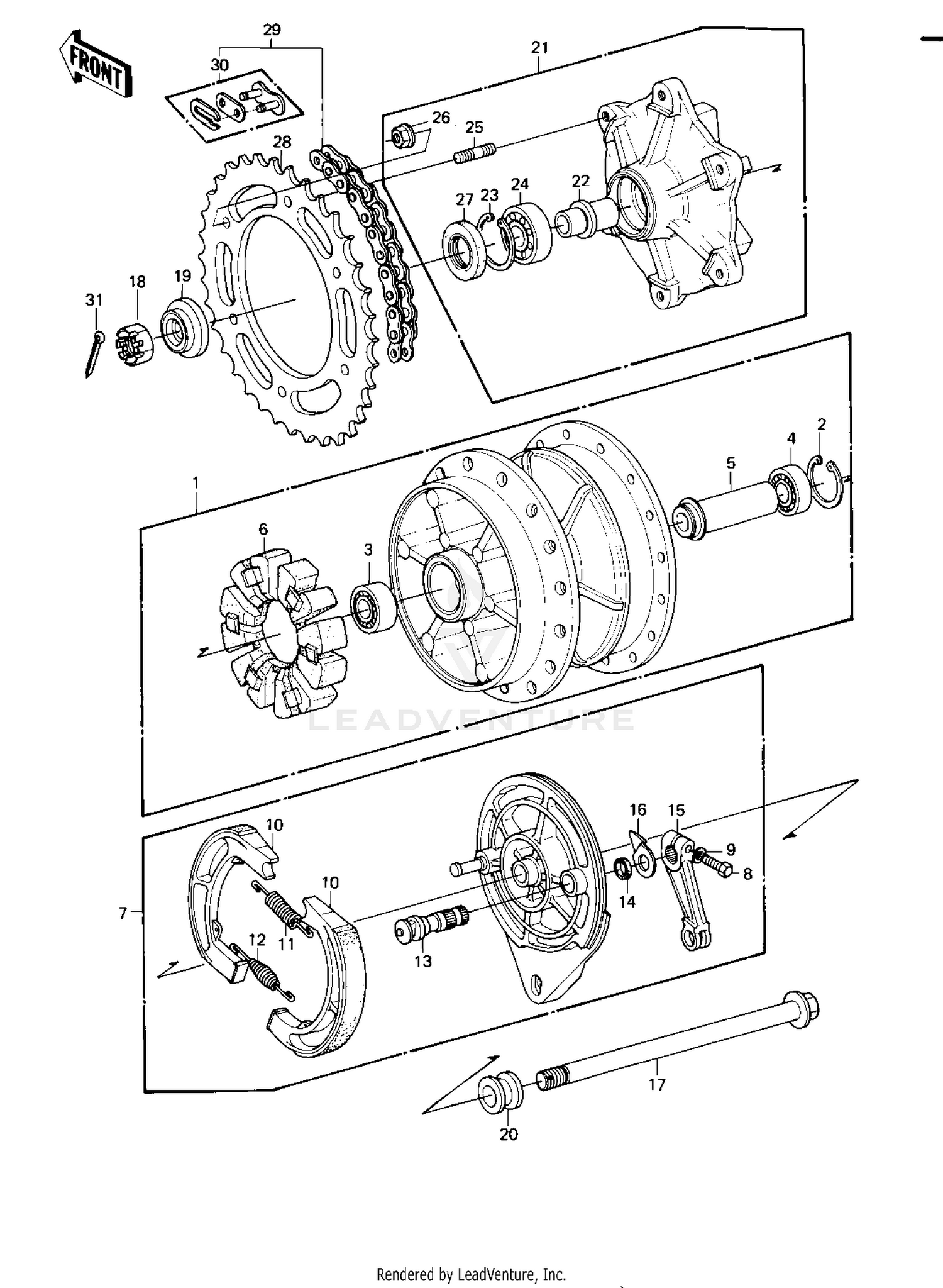 REAR HUB/BRAKE/CHAIN ('80-'81 KE175-D2/D