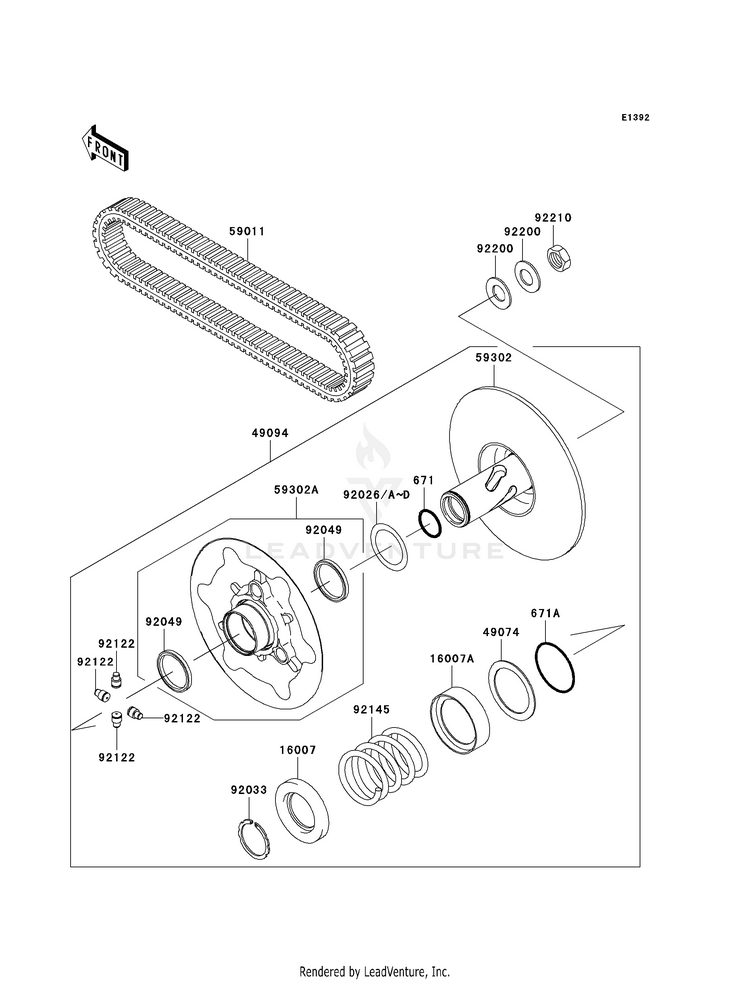 Driven Converter/Drive Belt KVF360CAF Prairie 360 4X4 Realtree APG HD (2010) Schematic