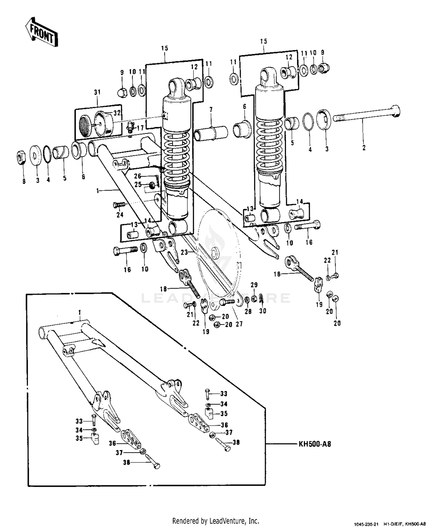 SWING ARM/SHOCK ABSORBERS ('73-'75 D/E/F