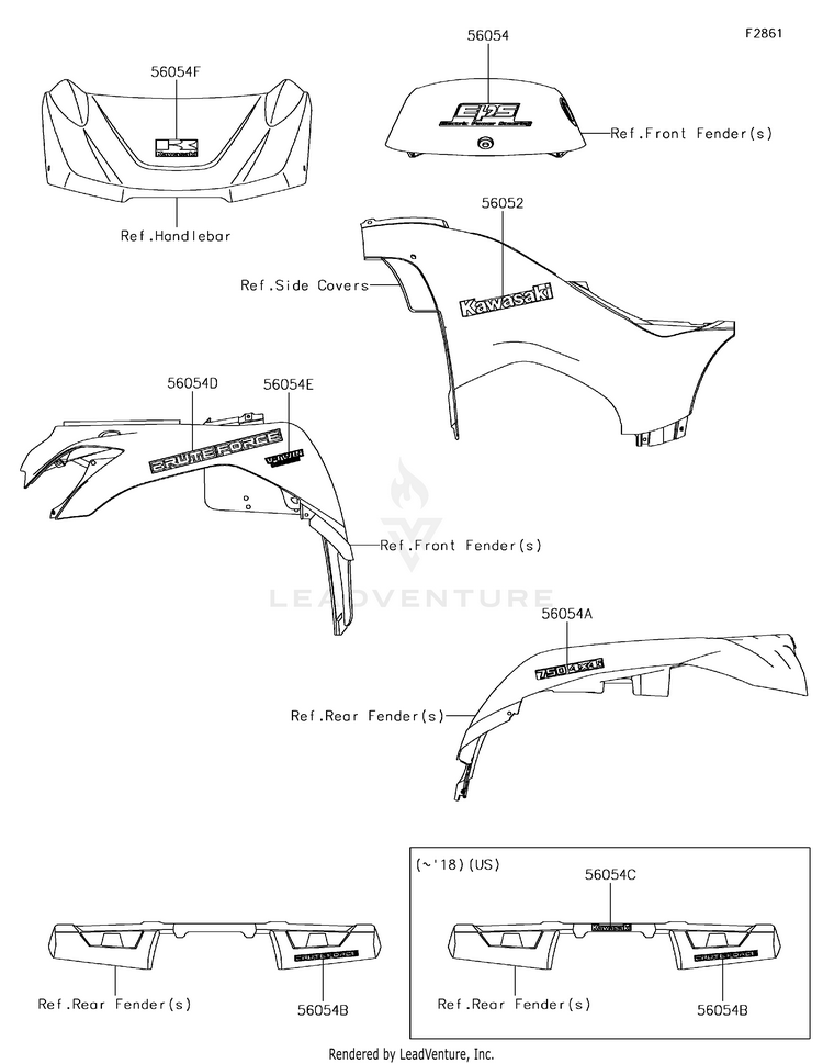 Decals KVF750HGF Brute Force 750 4x4i EPS Camo (2016) Schematic
