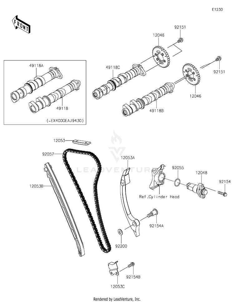 Camshaft(S)/Tensioner EX400GPFBL Ninja 400 ABS (2023) Schematic