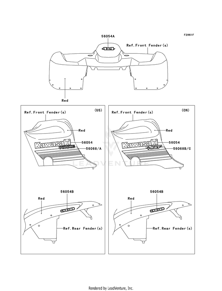 Decals (Red)(A8f) KVF360A8F Prairie 360 4X4 (2008) Schematic