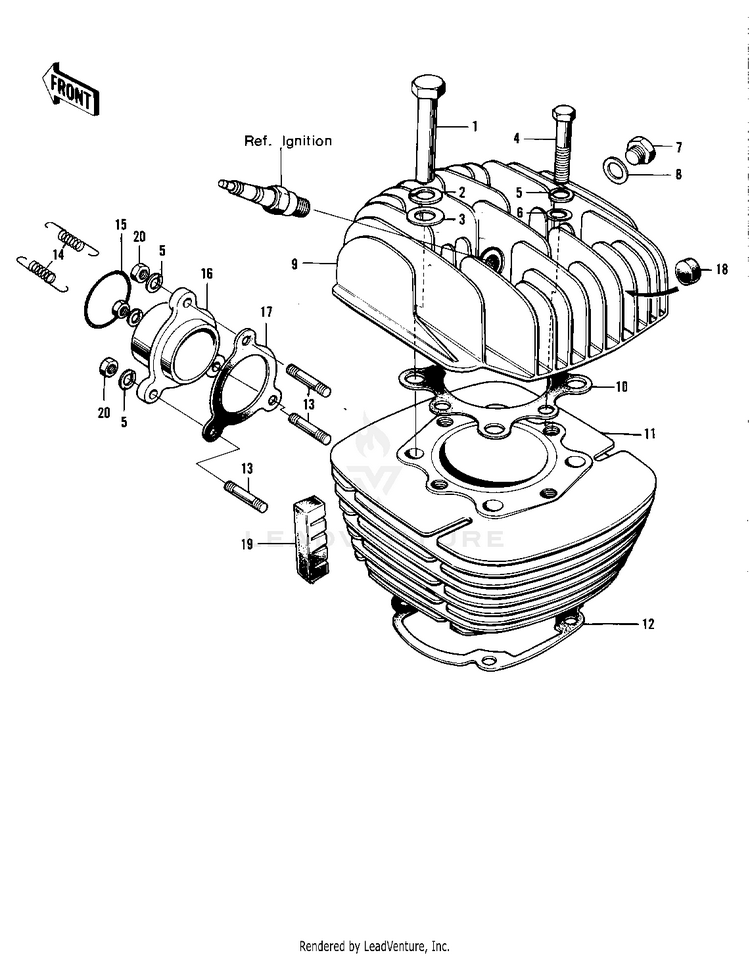Cylinder Head/Cylinder ('74-'75 F9-B/F9- Schematic
