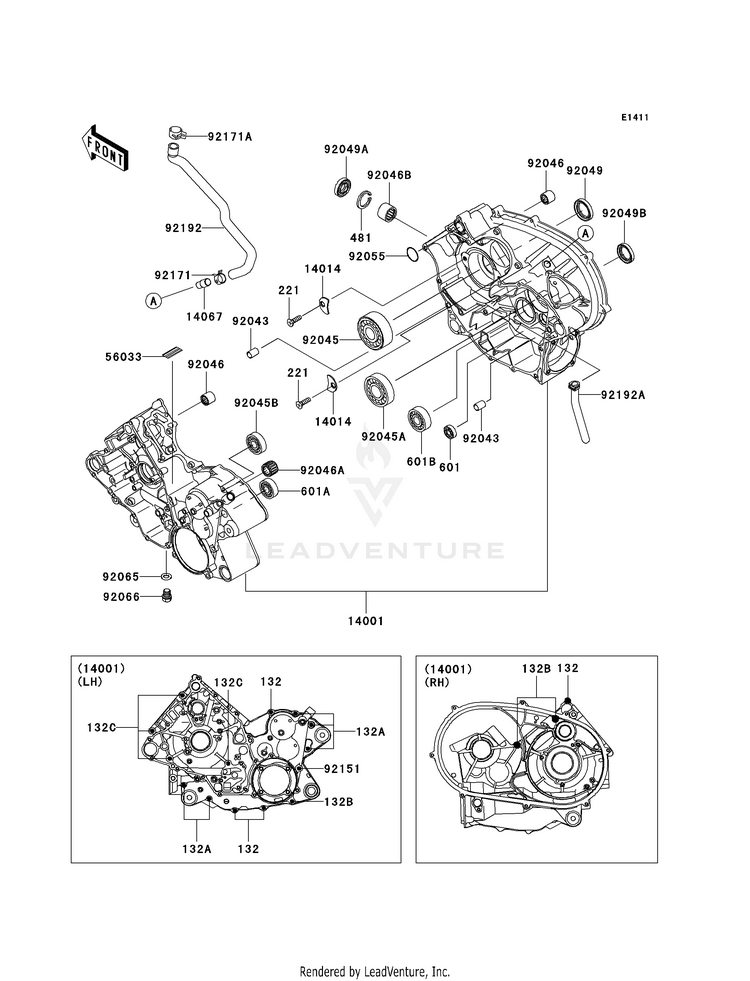Crankcase KVF750A7F Brute Force 750 4x4i (2007) Schematic
