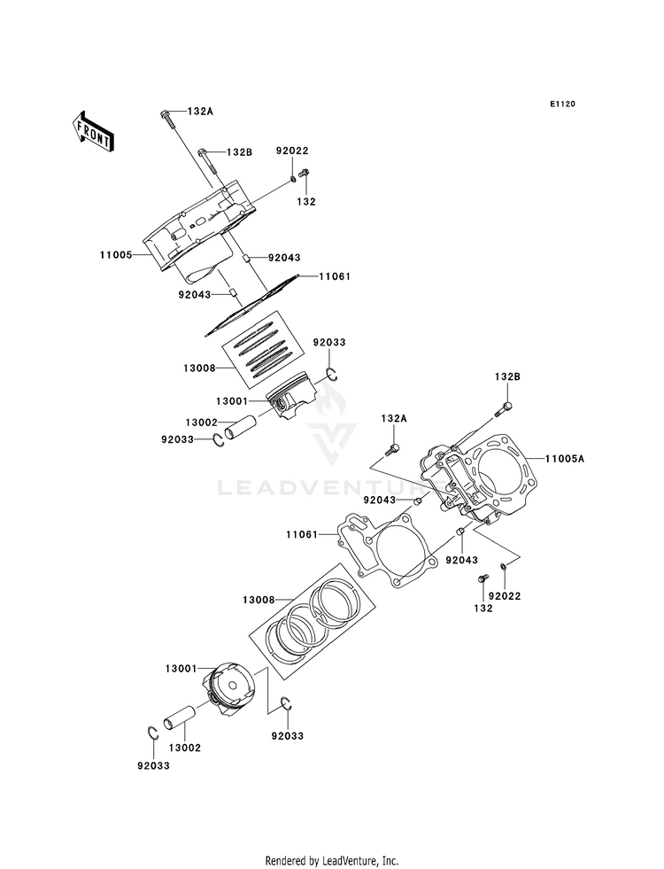 Cylinder/Piston(S) KVF750E8F Brute Force 750 4x4i Hardwoods Green HD (2008) Schematic