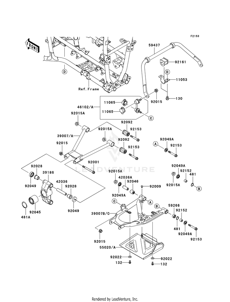 Rear Suspension KVF750-A1 Brute Force 750 4x4i (2005) Schematic