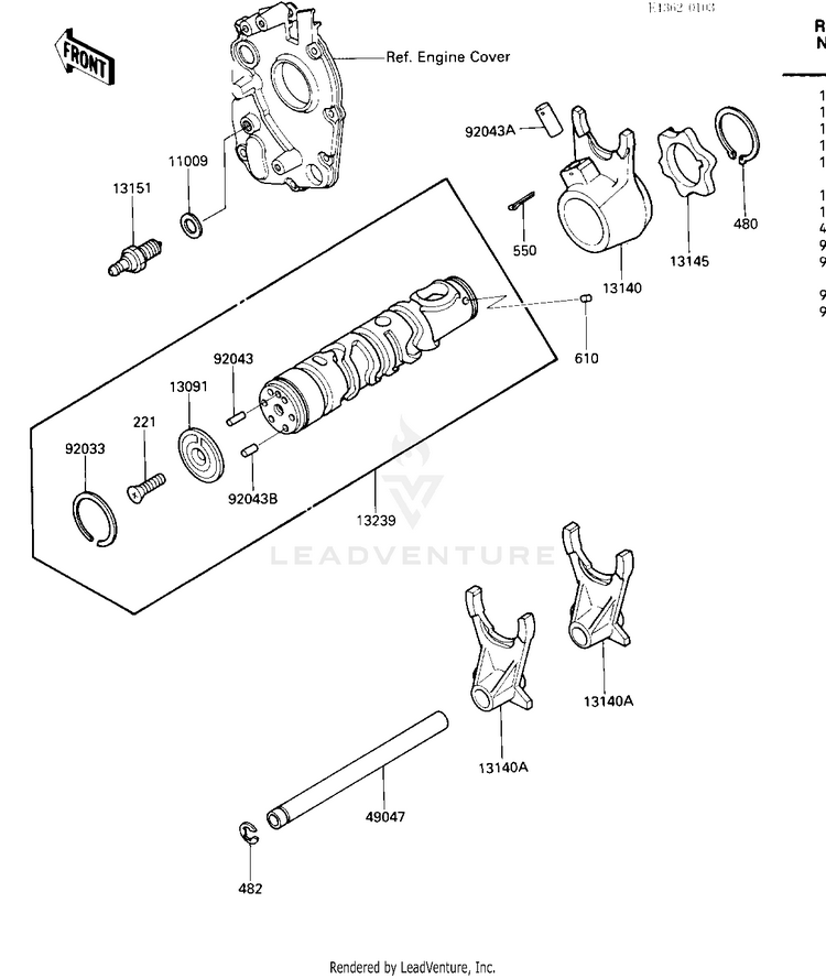 Gear Change Drum & Forks Schematic