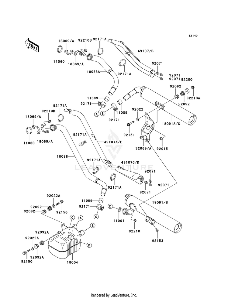 Muffler(S) VN1600B8F Vulcan 1600 Mean Streak (2008) Schematic