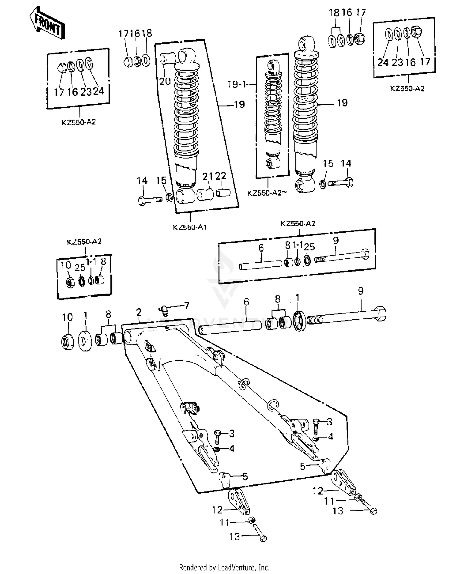 SWING ARM/SHOCK ABSORBERS ('80-'81 A1/A2