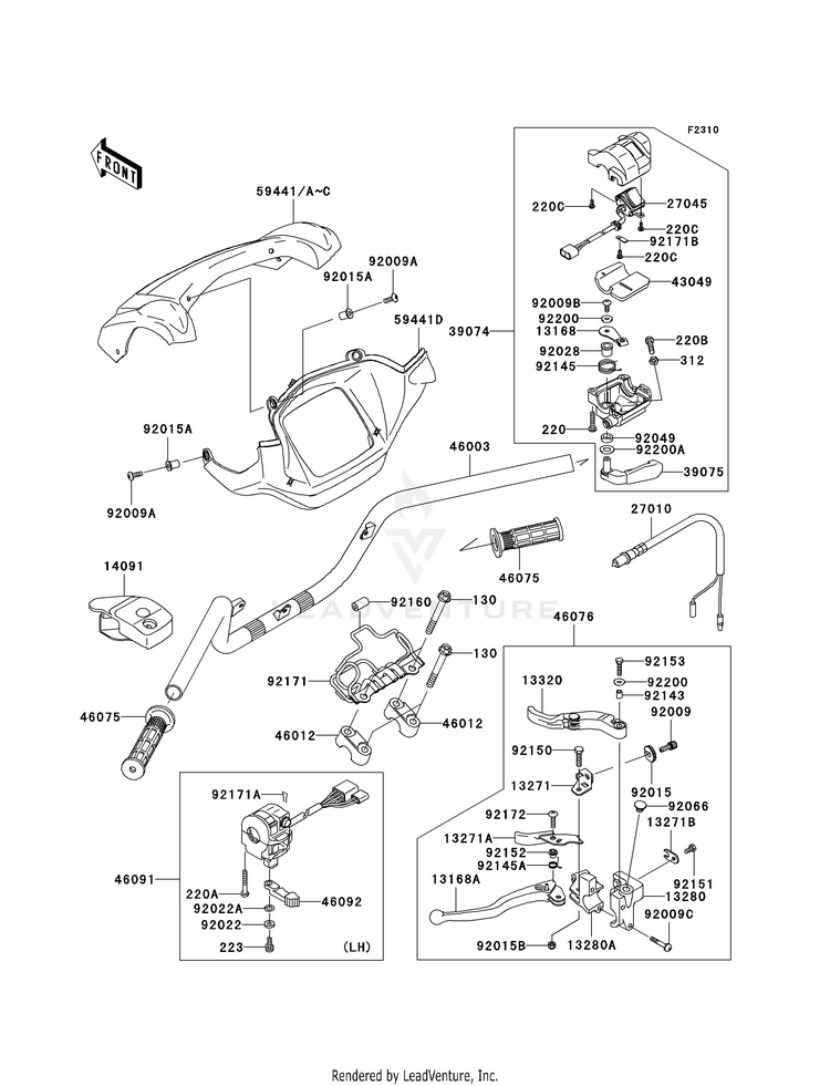 Handlebar KVF750A7F Brute Force 750 4x4i (2007) Schematic