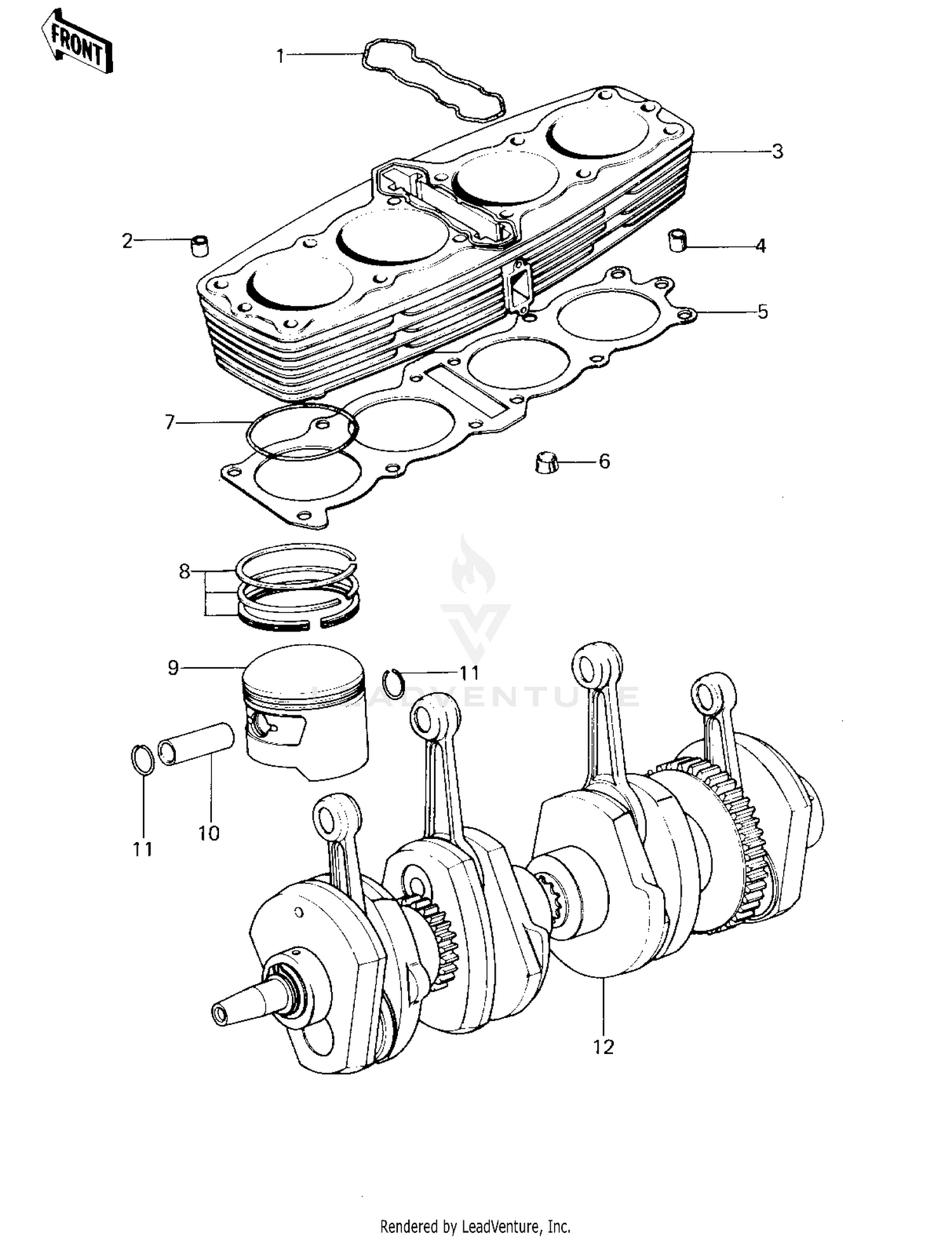 CYLINDER/PISTONS/CRANKSHAFT ('78 D1)
