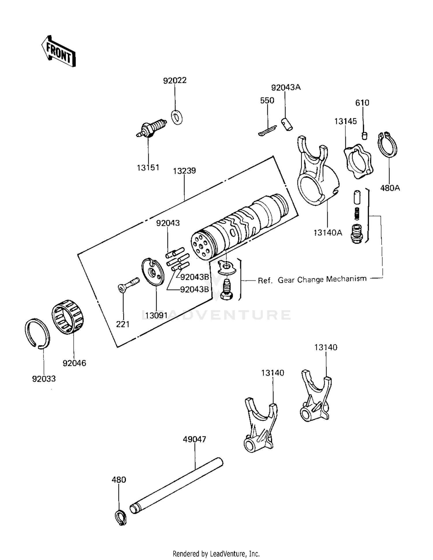 GEAR CHANGE DRUM & FORKS ('81 -'82 KZ750