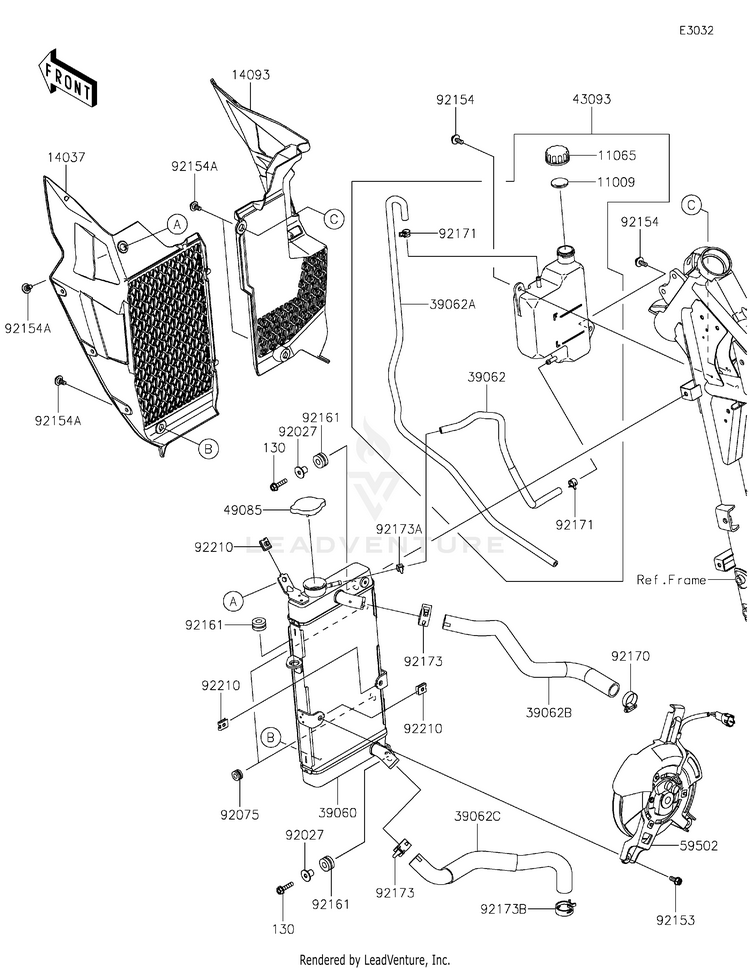 Radiator KL650HNFAL KLR650 Adventure (2022) Schematic