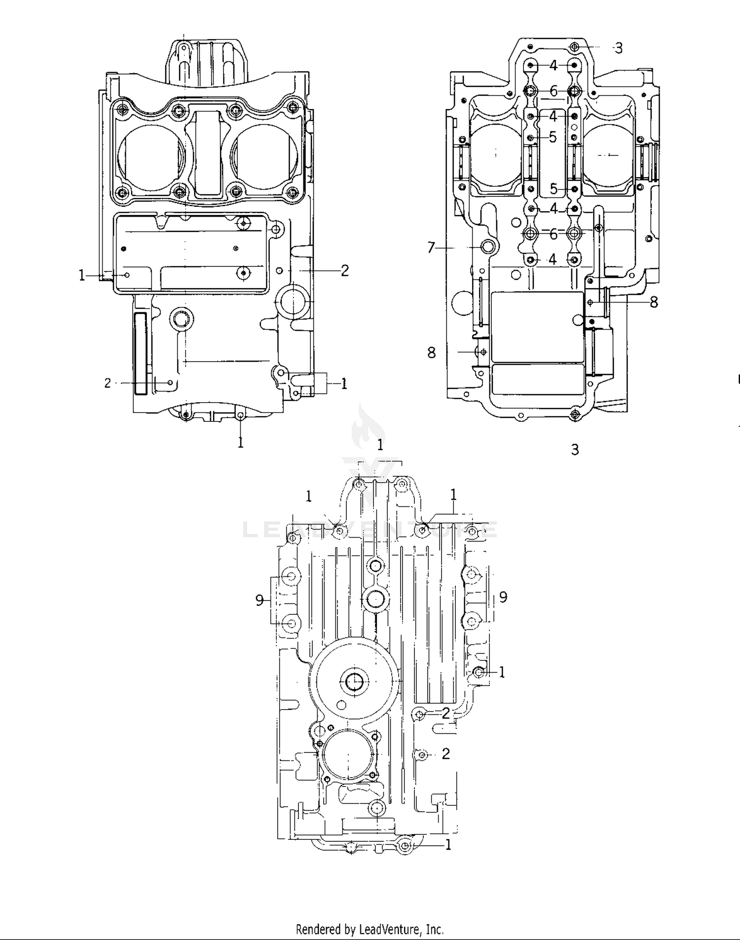 CRANKCASE BOLT & STUD PATTERN ('76 -'77