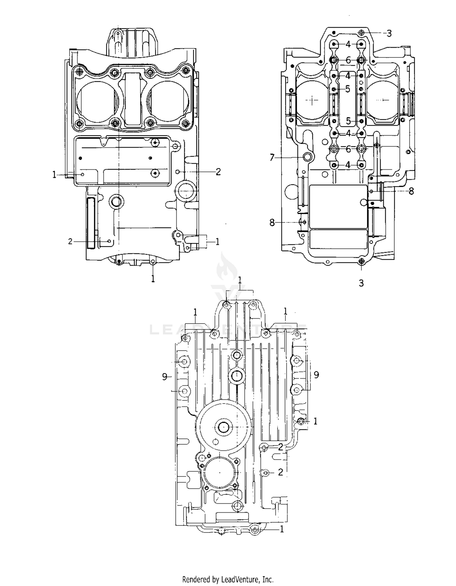 CRANKCASE BOLT & STUD PATTERN ('76-'77 S