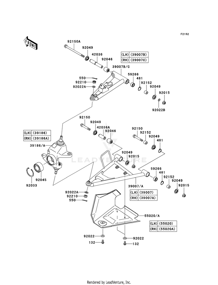 Front Suspension KVF650F8F Brute Force 650 4x4i (2008) Schematic