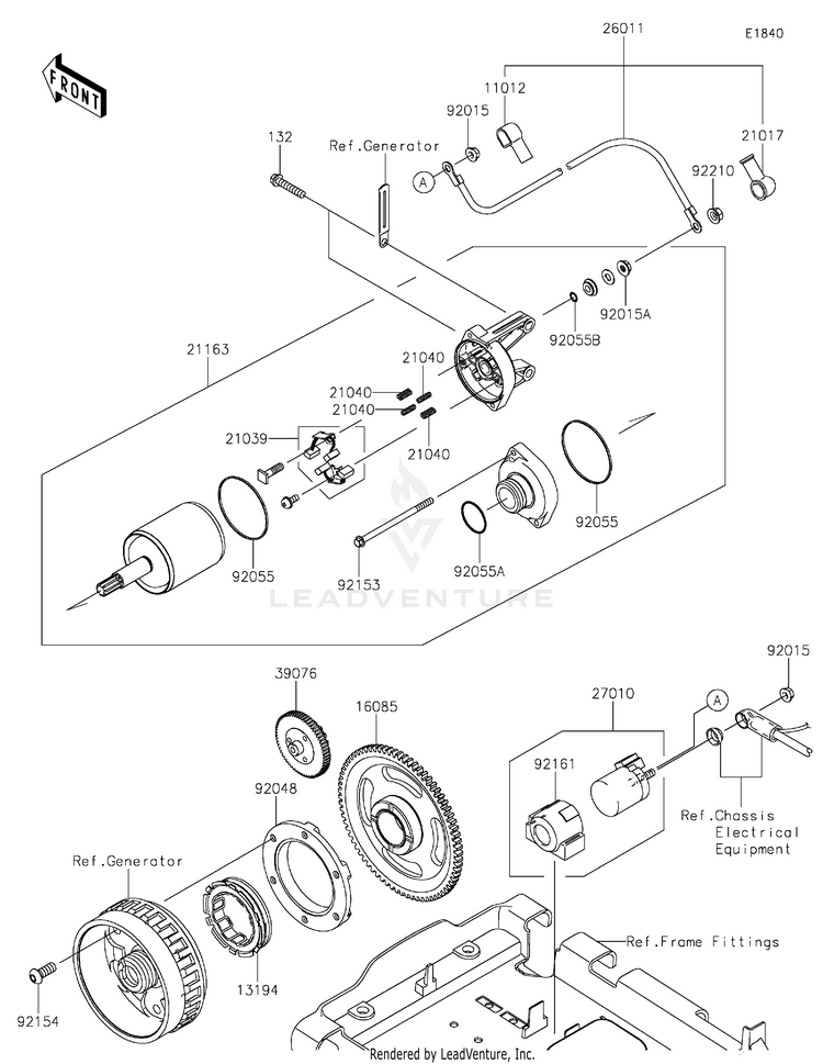 Starter Motor KVF750GLF Brute Force 750 4x4i EPS (2020) Schematic