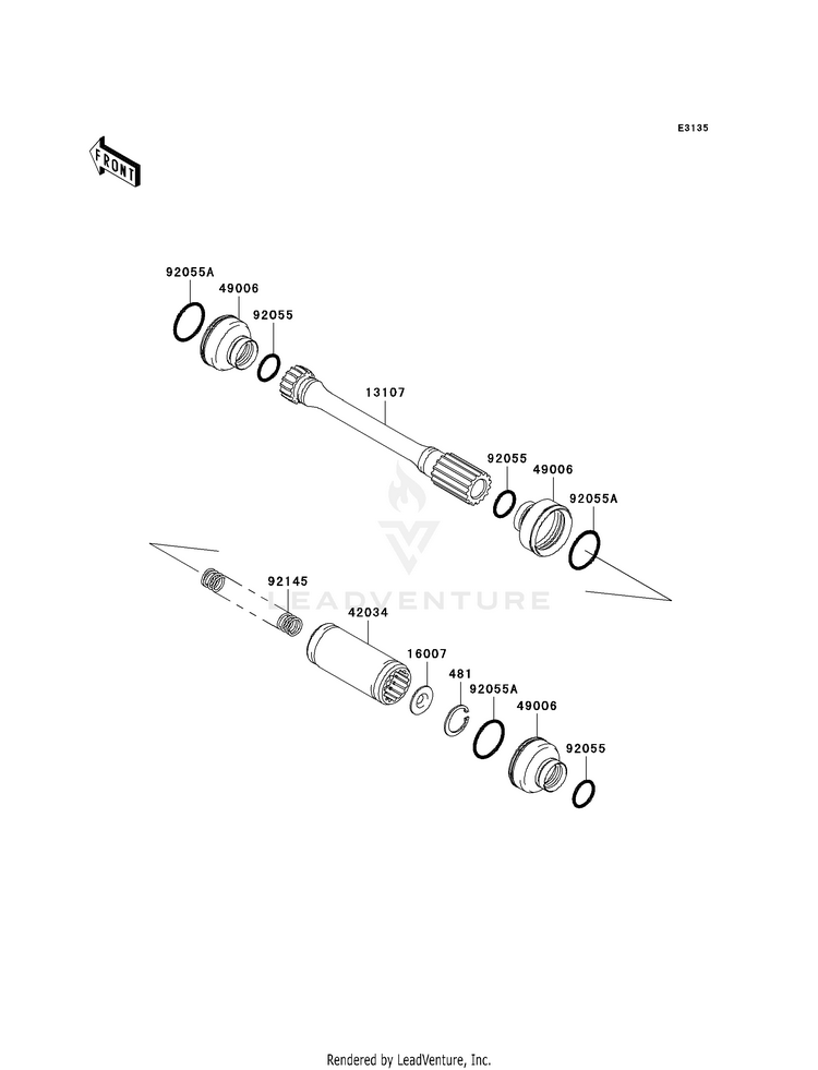 Drive Shaft-Propeller KVF750E8F Brute Force 750 4x4i Hardwoods Green HD (2008) Schematic