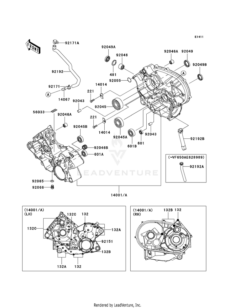 Crankcase KVF650H8F Brute Force 650 4x4i (2008) Schematic