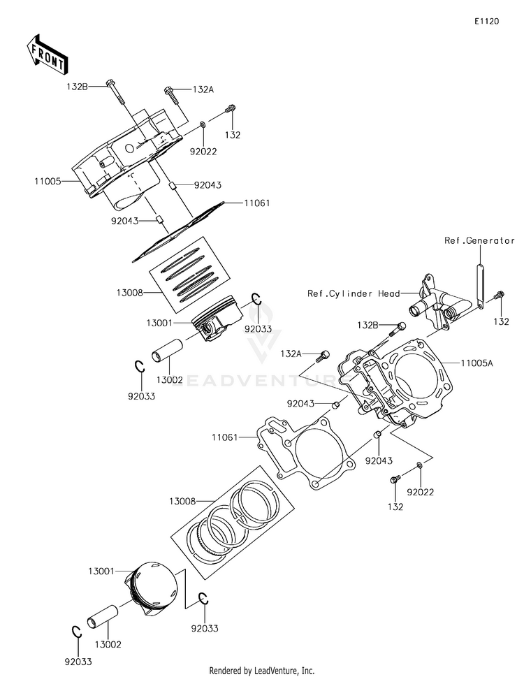 Cylinder/Piston(S) KVF750HGF Brute Force 750 4x4i EPS Camo (2016) Schematic