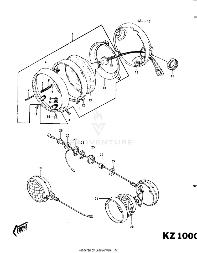 Headlight/Pursuit Lights (Kz1000-C2/C3) Schematic