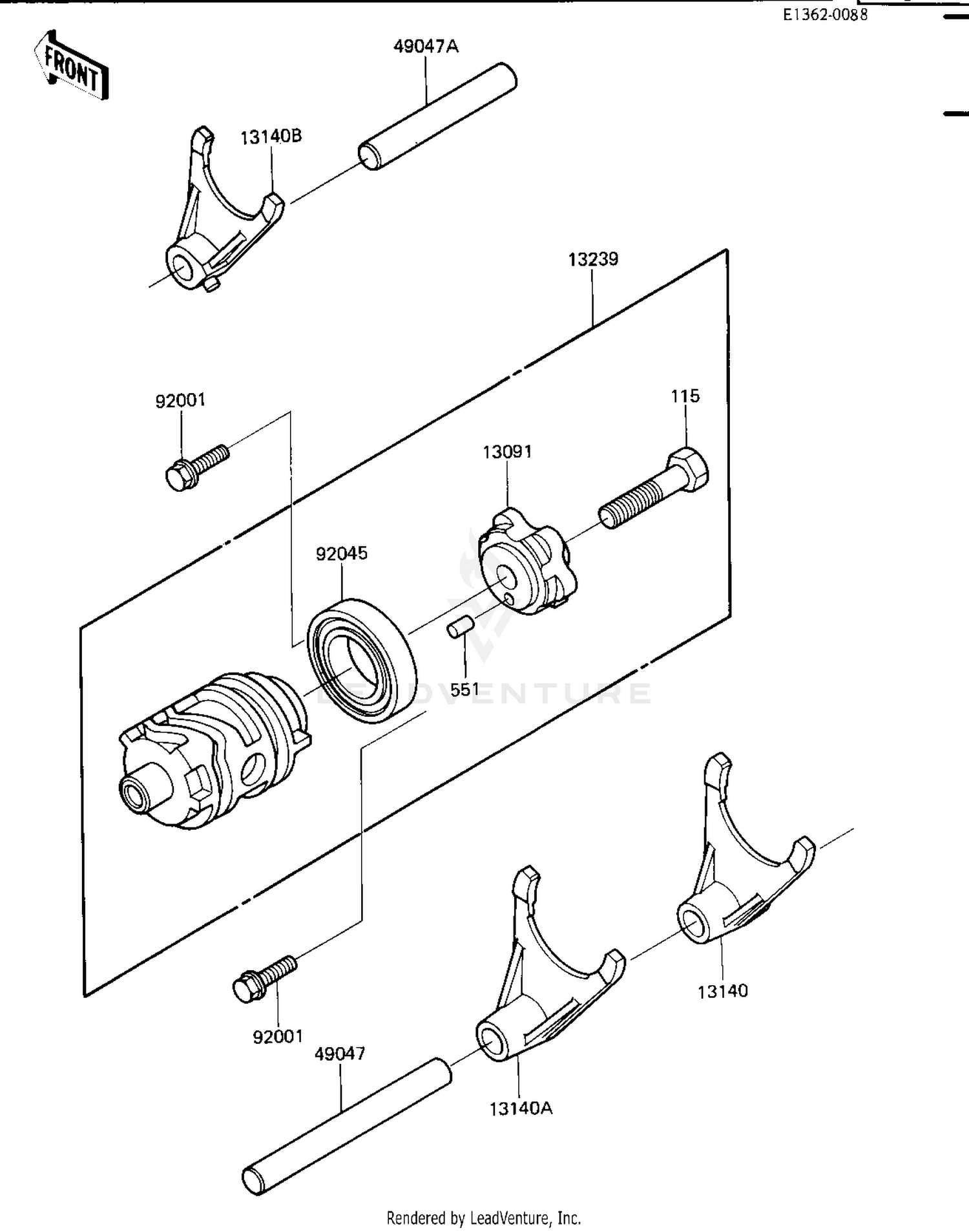 GEAR CHANGE DRUM & FORKS ('84 KX250-C2)