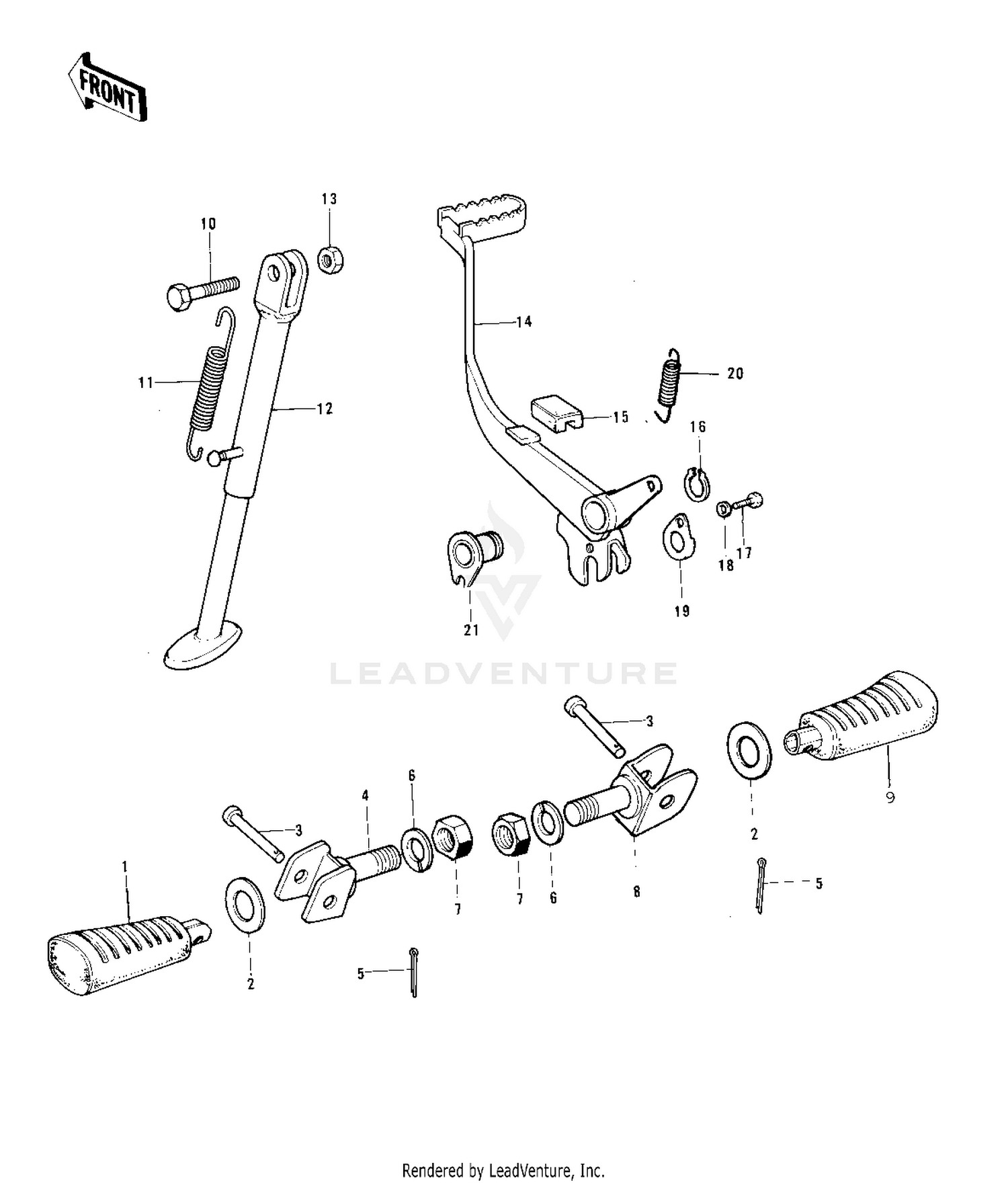 FOOTRESTS/STAND/BRAKE PEDAL ('76-'79)