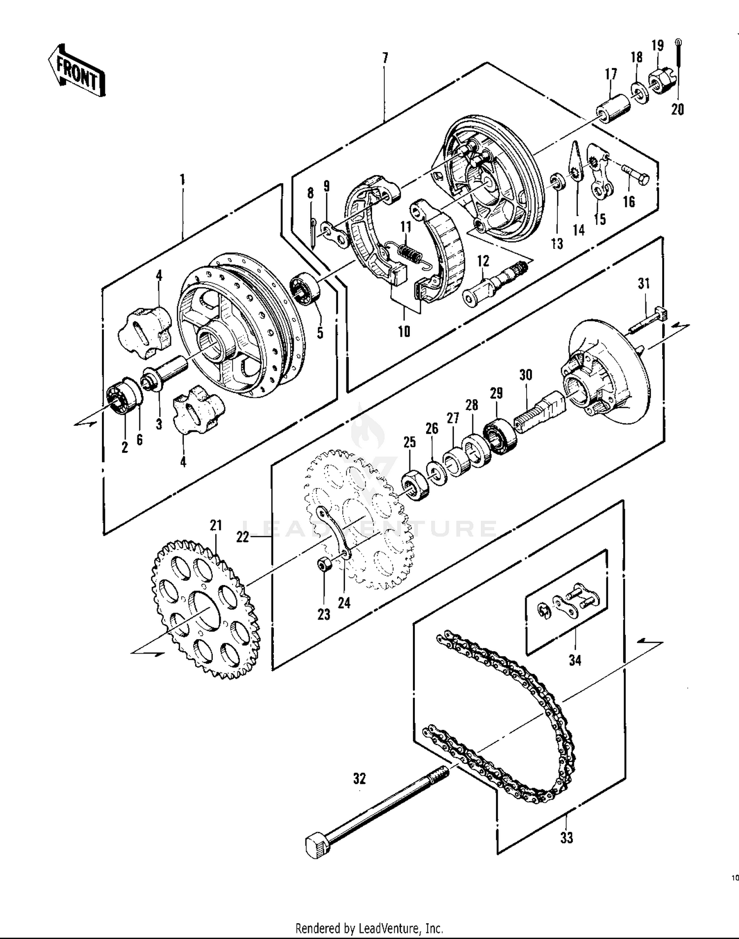 REAR HUB/BRAKE/CHAIN ('76 -'77 KZ400 - D