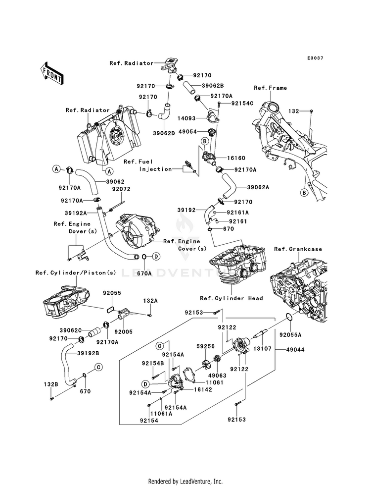 Water Pipe EX300BES Ninja 300 ABS (2014) Schematic