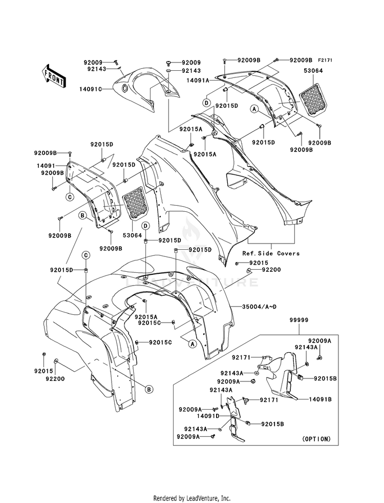 Front Fender(S) KVF650F8F Brute Force 650 4x4i (2008) Schematic
