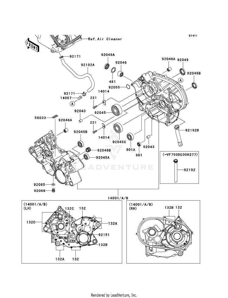 Crankcase KVF750E8F Brute Force 750 4x4i Hardwoods Green HD (2008) Schematic