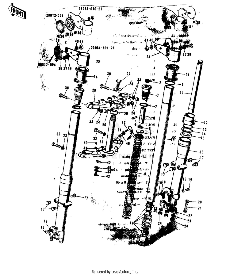 Front Fork ('72-'73 F9/F9-A 350) Schematic