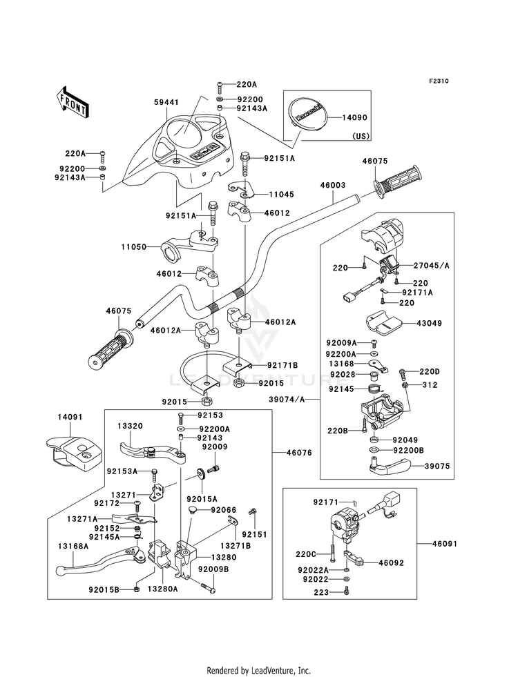Handlebar KVF360CAF Prairie 360 4X4 Realtree APG HD (2010) Schematic