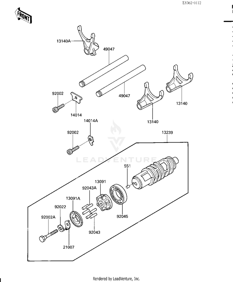 Gear Change Drum & Forks Schematic