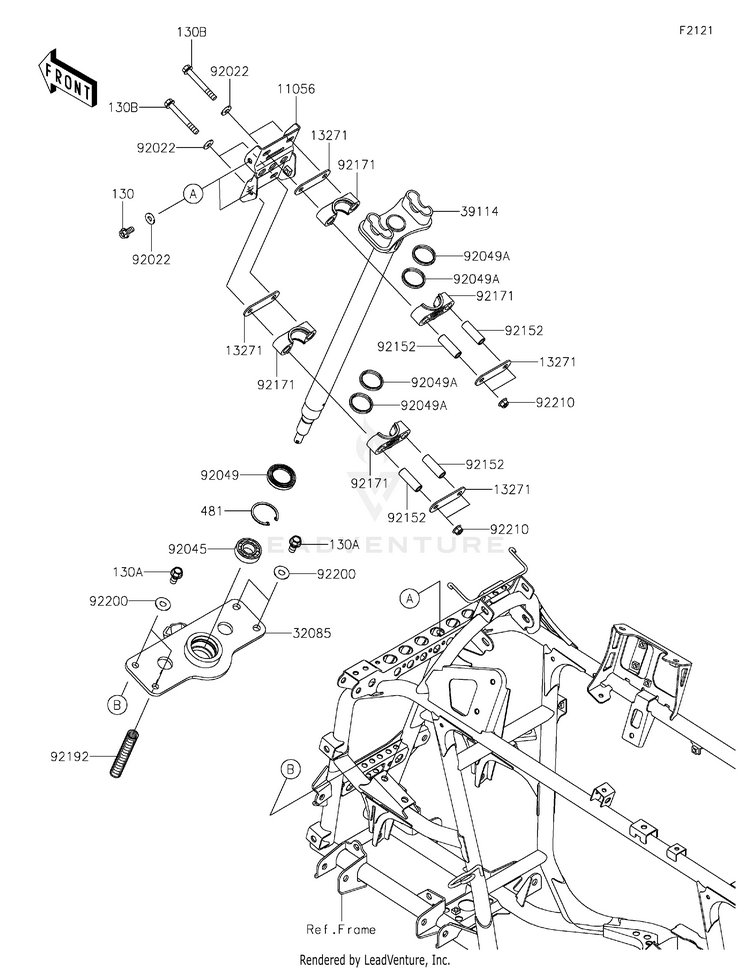 Steering Shaft KVF750LLF Brute Force 750 4x4i (2020) Schematic