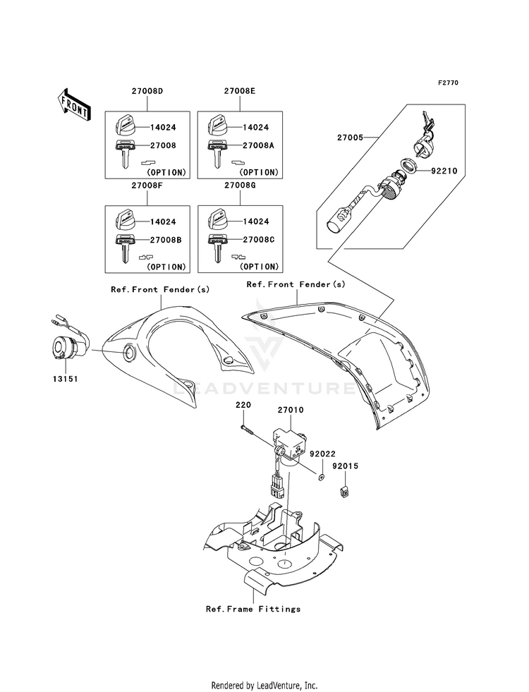 Ignition Switch KVF650F8F Brute Force 650 4x4i (2008) Schematic