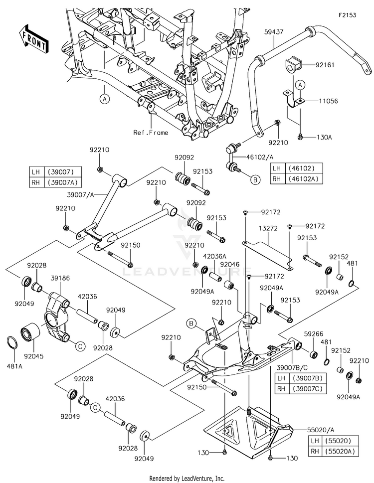 Rear Suspension KVF750LGF Brute Force 750 4x4i (2016) Schematic