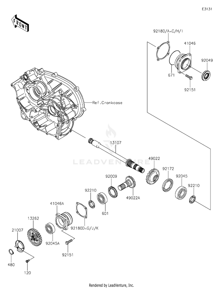 Front Bevel Gear KVF750GLF Brute Force 750 4x4i EPS (2020) Schematic
