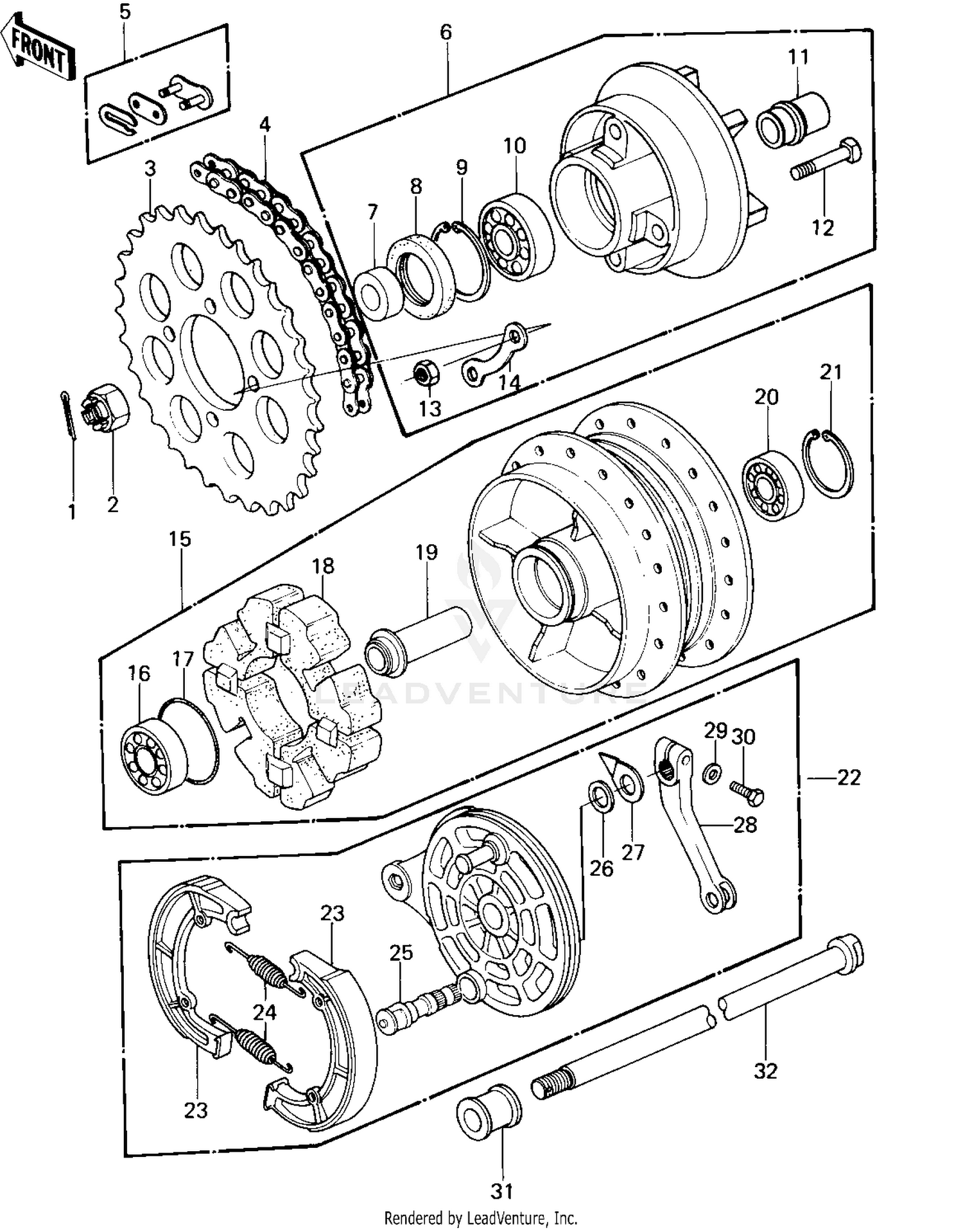 REAR HUB/BRAKE/CHAIN ('80 B1)