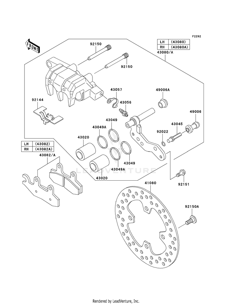 Front Brake KVF750E8F Brute Force 750 4x4i Hardwoods Green HD (2008) Schematic