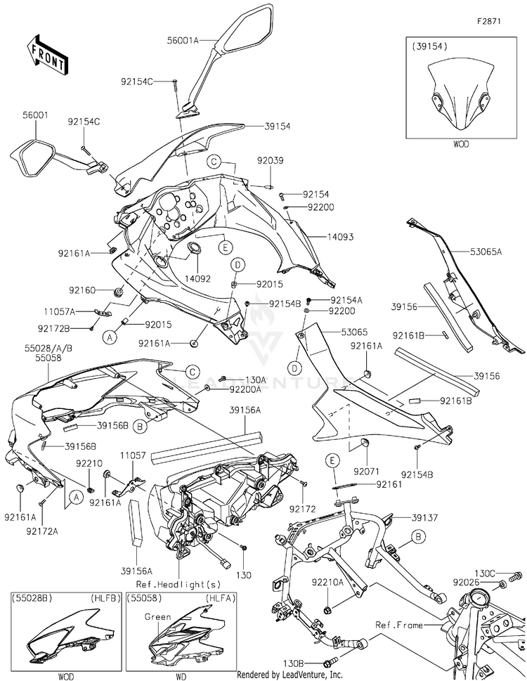 Cowling EX400HLF Ninja 400 (2020) Schematic