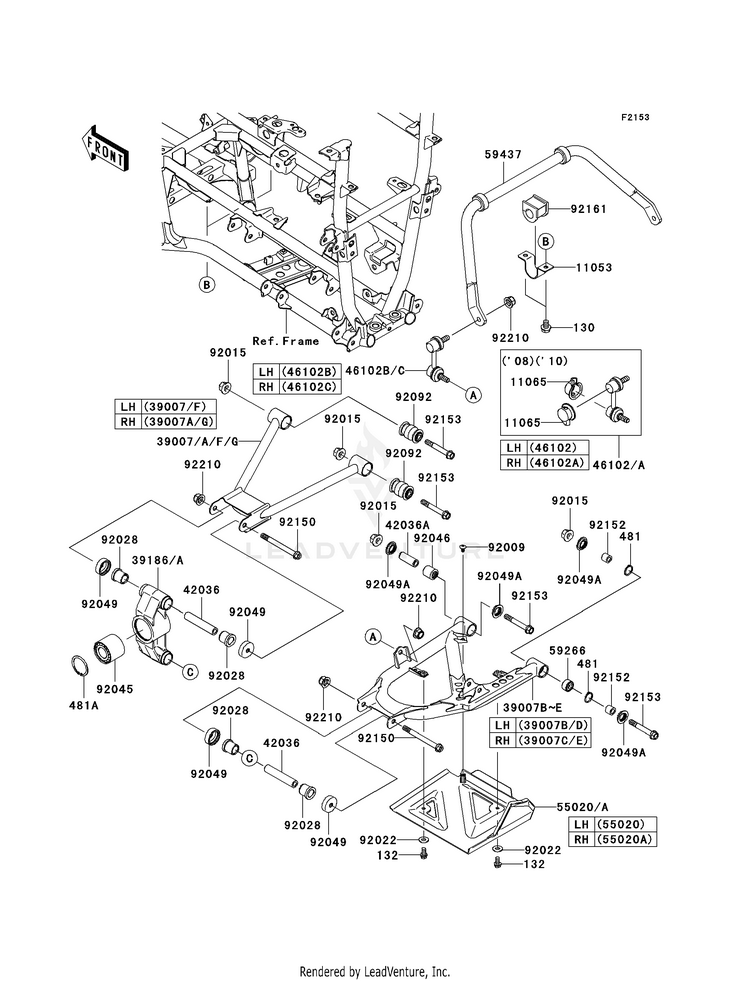 Rear Suspension KVF750F8F Brute Force 750 4x4i (2008) Schematic